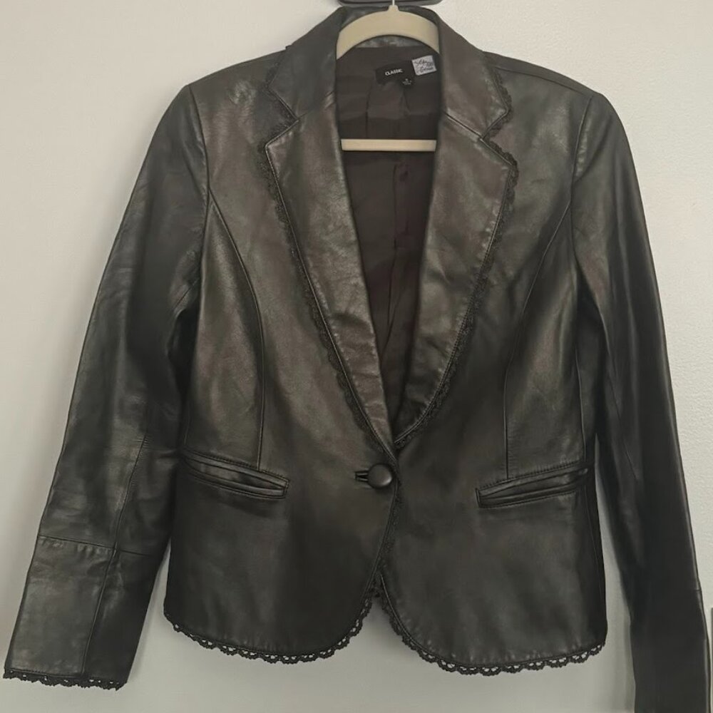 Saks Fifth Avenue Classic Black Leather Blazer